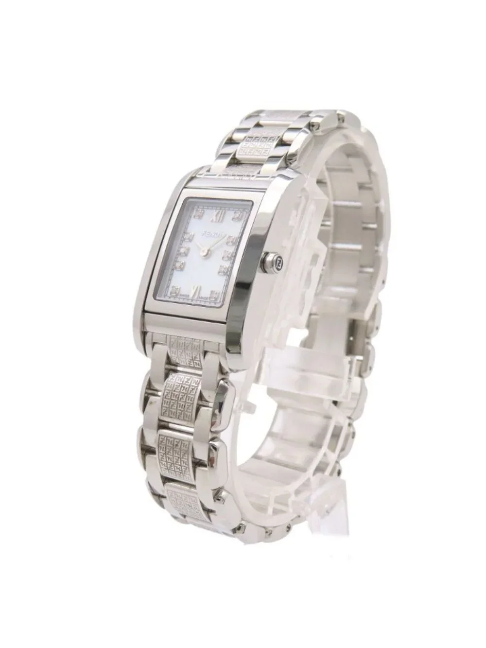 Fendi Classico Diamond Quartz Watch SS White Shell